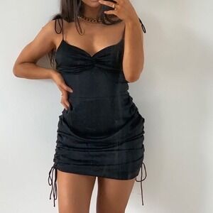 Sabo Skirt Elena Draw Mini Dress Ruched‎ Bodycon Cocktail Black L Sexy Glam